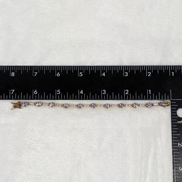 Sterling 925 Gold Vermeil Lab Purple Sapphire & CZ Link Bracelet 7" Oval Cut - Picture 3 of 5